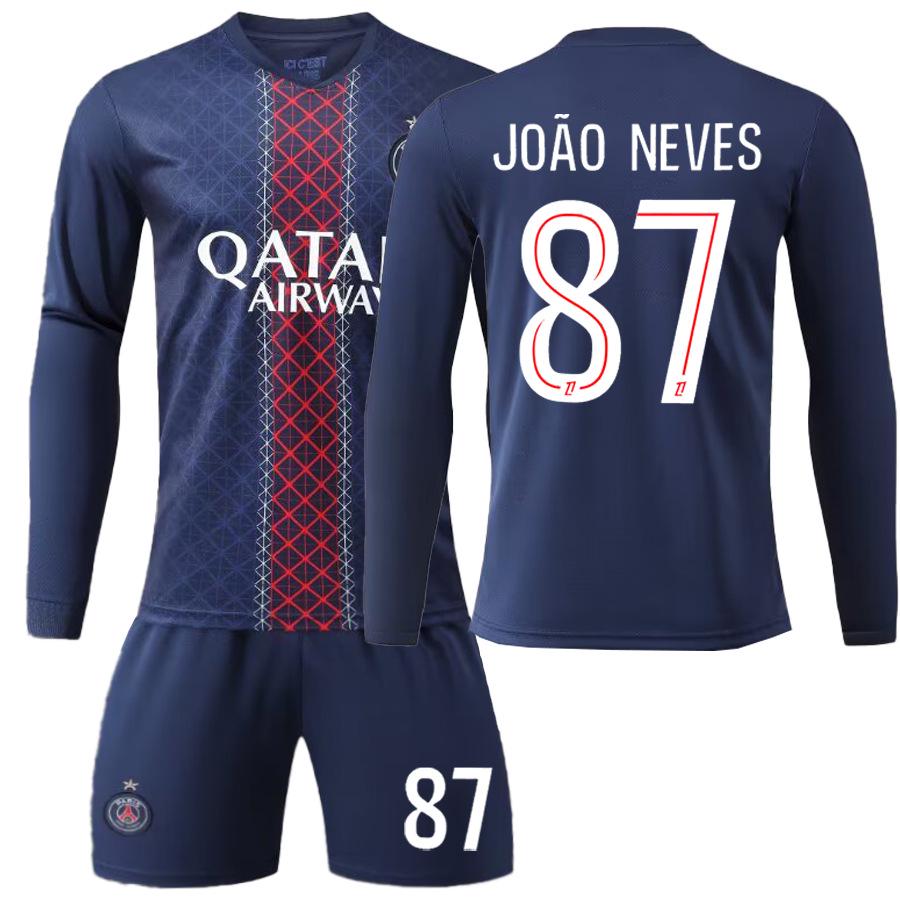 Paris Home Long Sleeve Jersey: #7 Kvaratskhelia, #10 Dembélé, #29 Barcola.