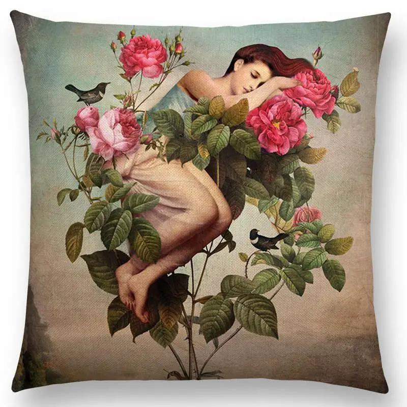 New Elegant Lady Lovely Girl Shakespeare Fantasy Painting Moon Night Swan Dream Trees Cushion Cover Sofa Throw Pillow Case