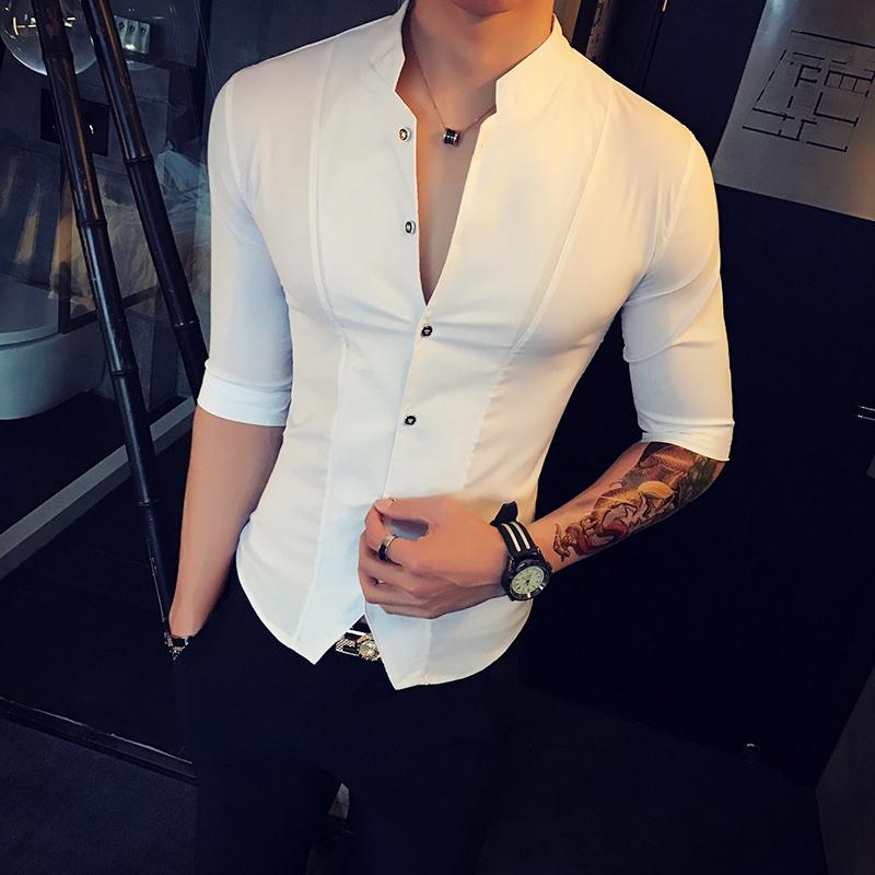 Camicia da uomo a maniche lunghe primaverili e autunnali Camicia slim a maniche a sette punti Camicia da lavoro da uomo