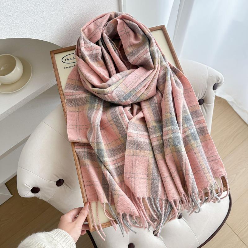 Plaid scarf women's winter pinstriped student warm thickened imitation cashmere long shawl scarf