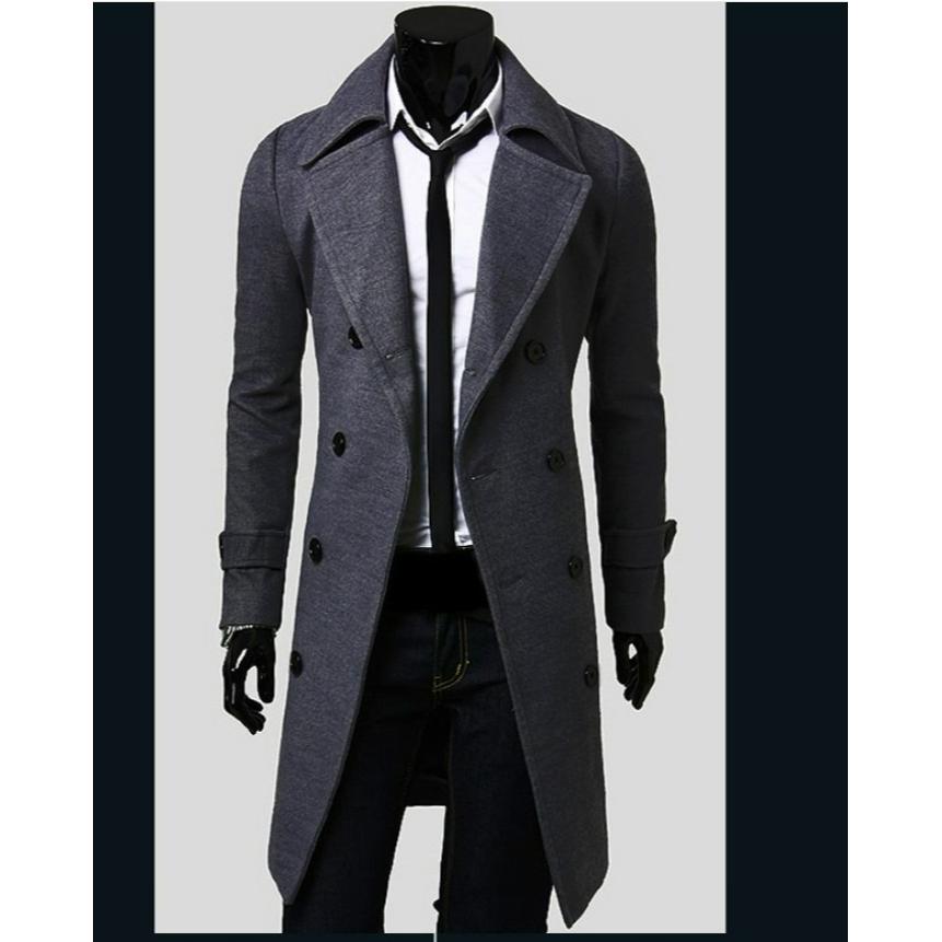 M-5XL Men's Double-breasted Ni Windbreaker Mid-length Slim Casual Coat Jacket