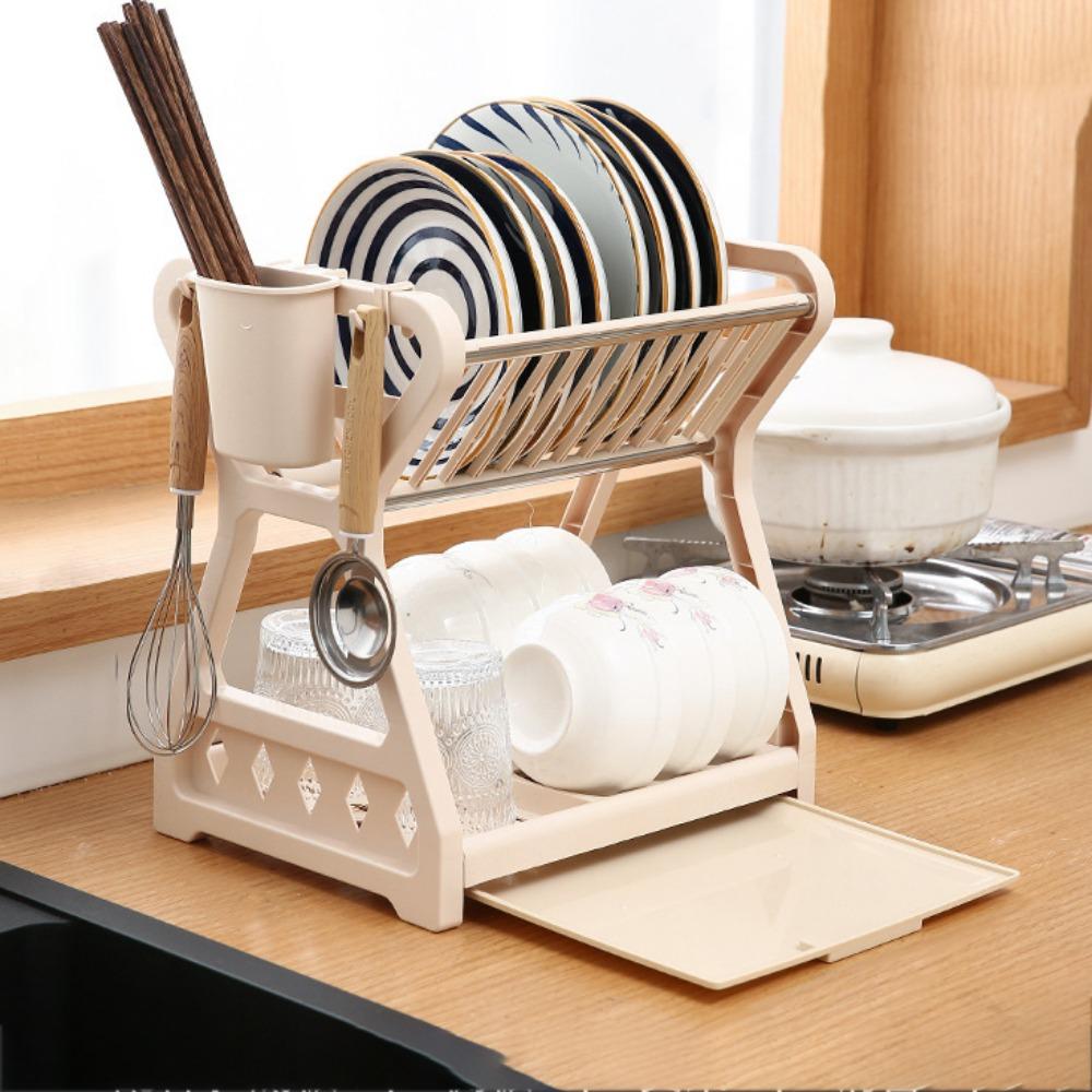 Household Countertop Storage Rack Double-layer Dish Drying Rack Drain Bowl Rack for Storing