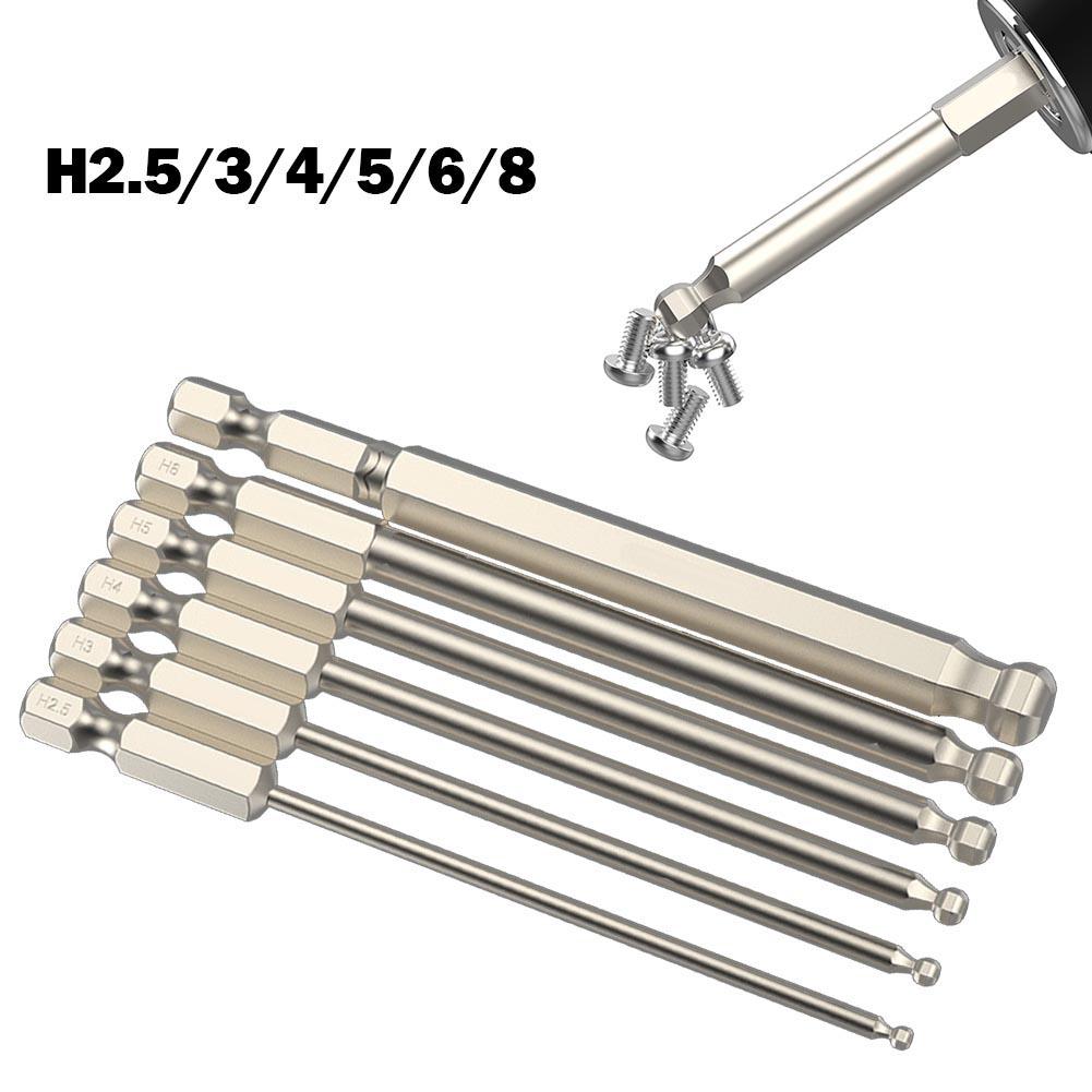 6pcs Ball End Head Hex Screwdriver Bit Metric 100mm Long Magnetic Driver H2.5-H8
