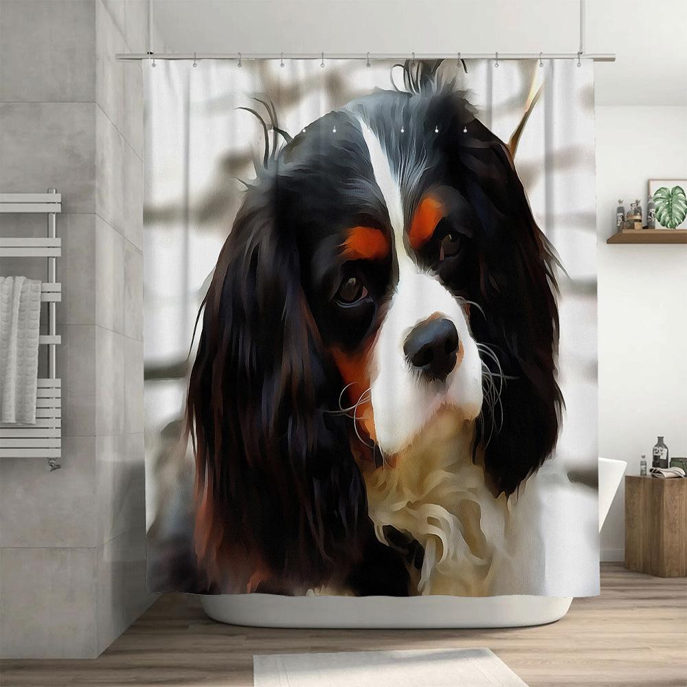 Artistic Pet Portrait Shower Curtain Printed Fabric Waterproof Home Decor Bathroom Hanging Shower Panel Size: 72X84 Color: Black