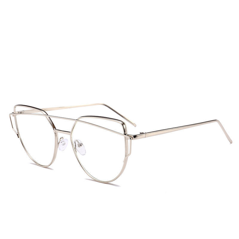 New Cat Eye Eyeglasses  Women Vintage Oversized Metal Glasses Frame Men Anti Blue Light Glasses Gold Optical Spectacle