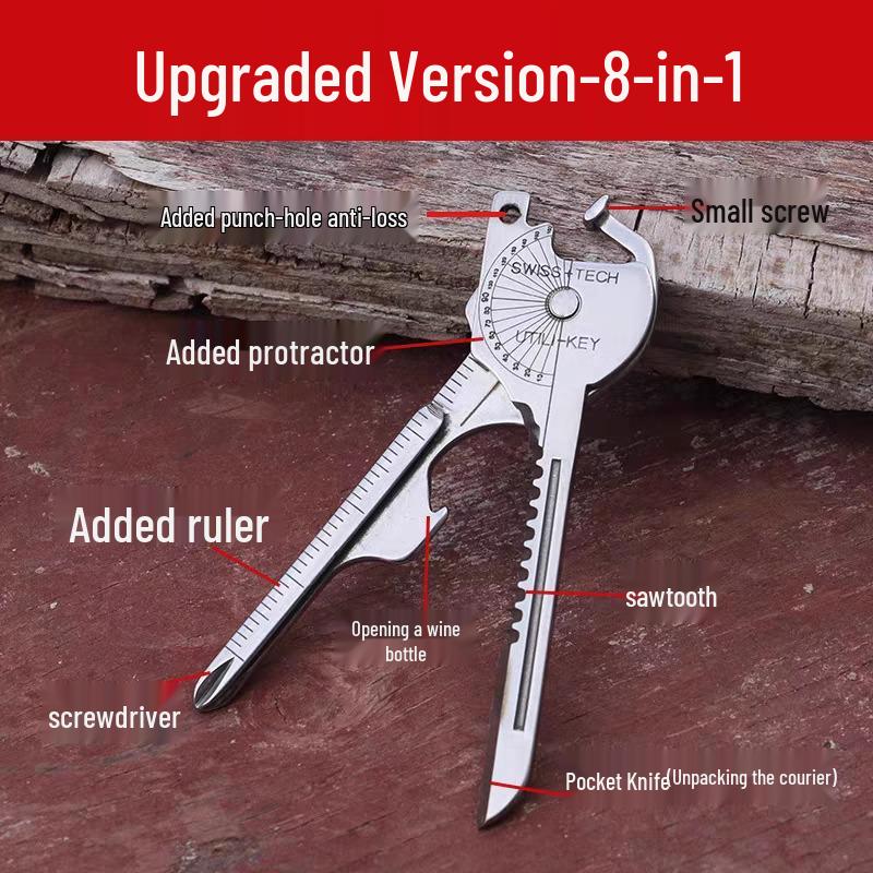 **Eight-in-One Multifunctional Keychain Tool with Knife and Screwdriver**