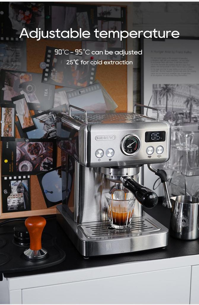 HiBREW H10A Halbautomatische Espressokaffeemaschine, 20 Bar, Kalt-/Heißkaffeemaschine, Temperatur Einstellbar, Milchaufschäumer