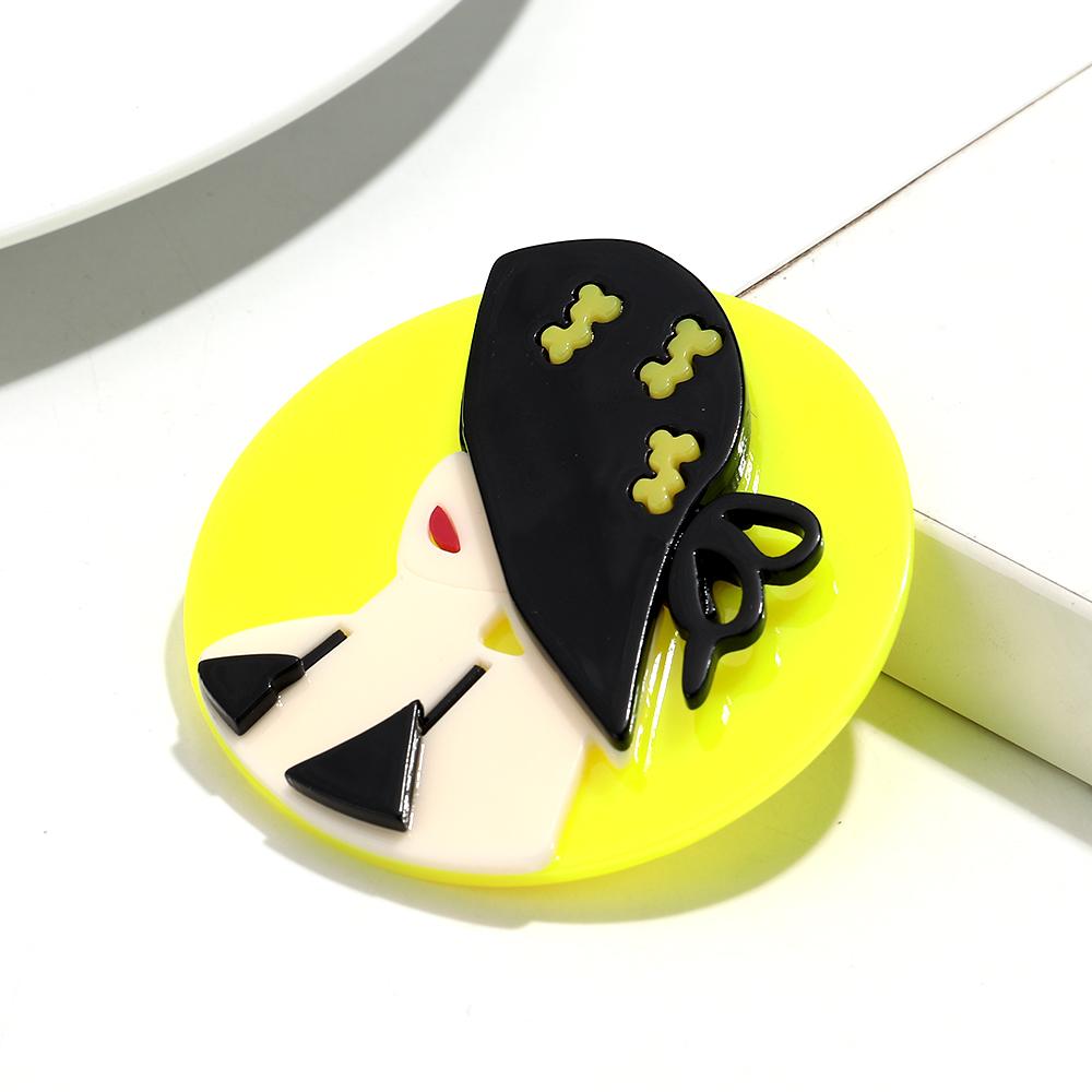Neue moderne runde Acryl-Broschen für Damen, Mode, Hut, Mädchenfigur, Abzeichen-Pins, Büro Schmuck, Tasche, Kleidung Zubehör, Geschenke