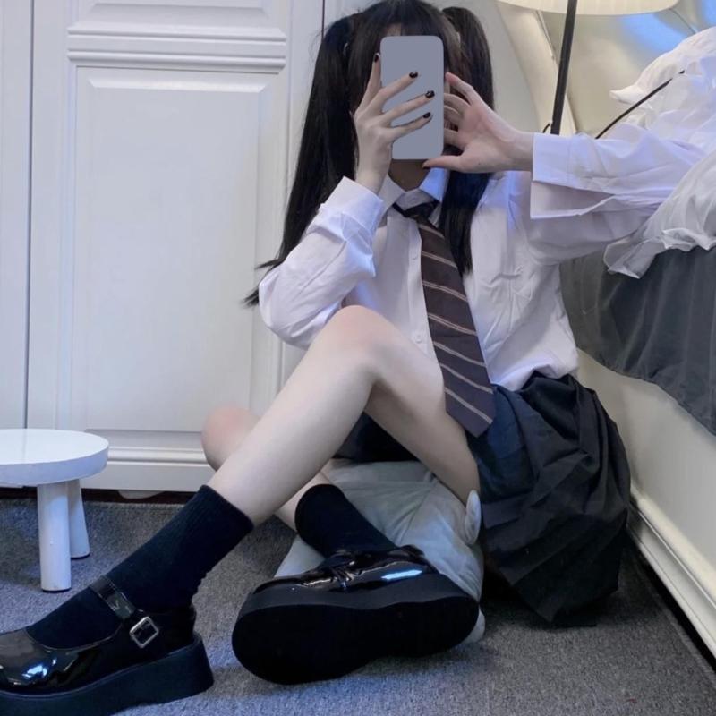 Coffee Striped JK Girl Neck Tie School Student Uniform Pre-Tied Adjustable Necktie Bowtie for Formal Wear Business