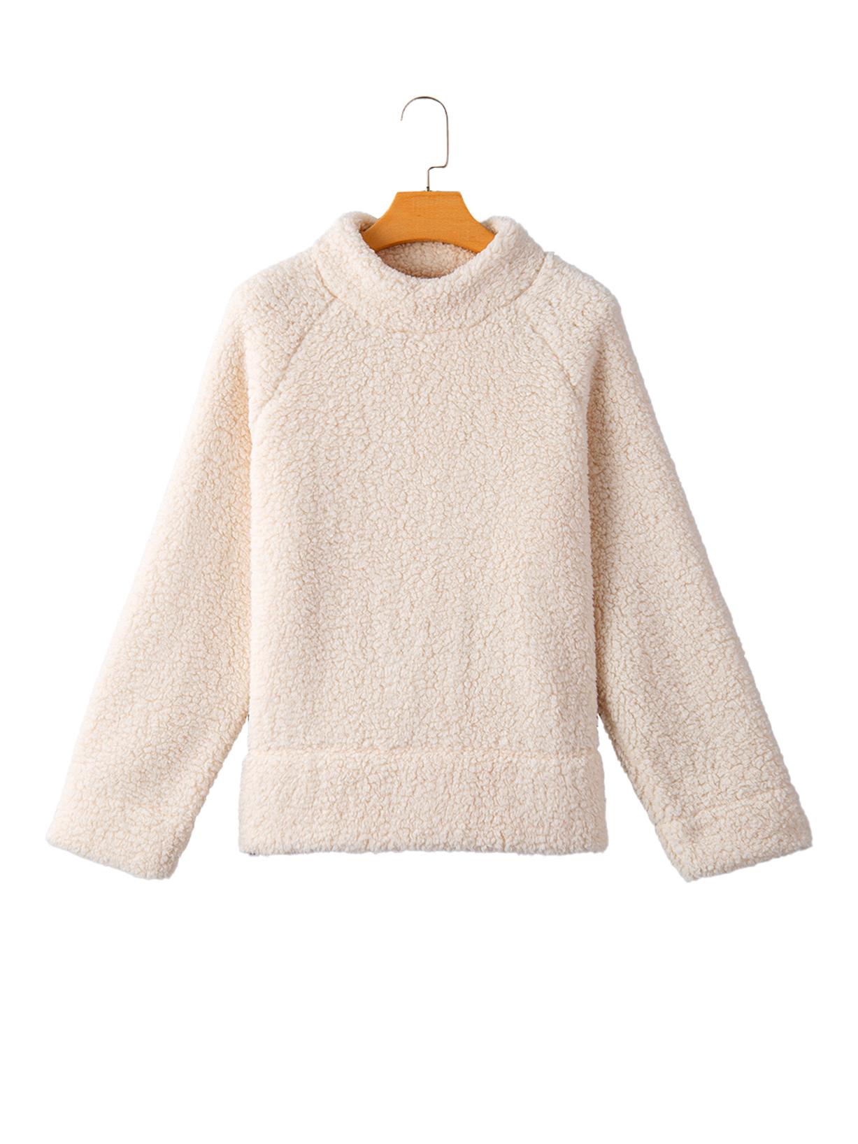 

Женский флисовый свитшот с высоким воротом - Теплый пуловер с длинным рукавом XL белый