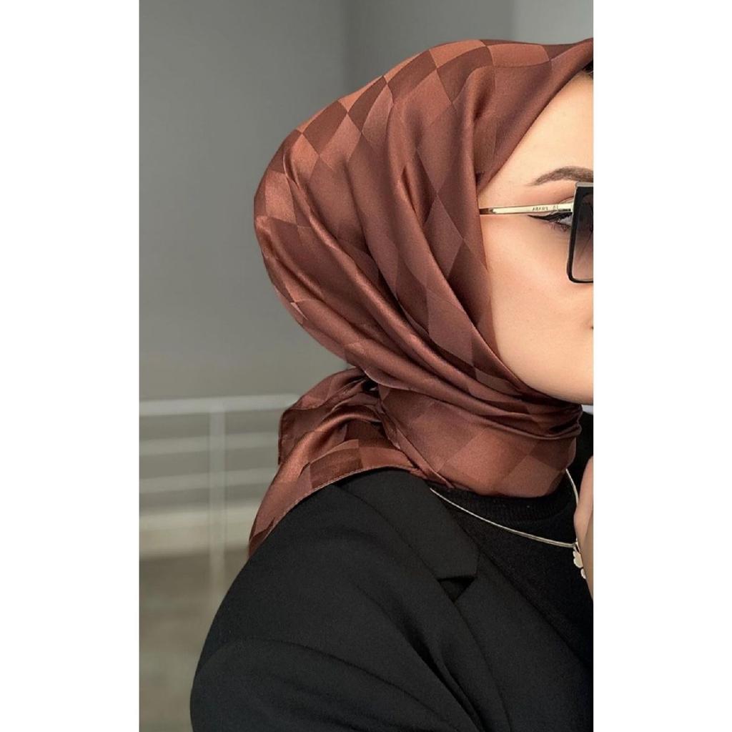 Checker Pattern Dark Navy Blue Jacquard Scarf