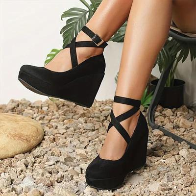 Keilabsatzschuhe aus echtem Leder für Damen – spitze Zehenpartie, dicke Sohle, wasserdichtes Plateau, Retro-High Heels für den professionellen Gebrauch (Frühling Herbst).