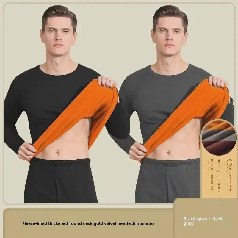 Men's Thick Fleece Thermal Underwear Set - Large Size, Cold-Proof Autumn/Winter Cotton Sweater & Pants