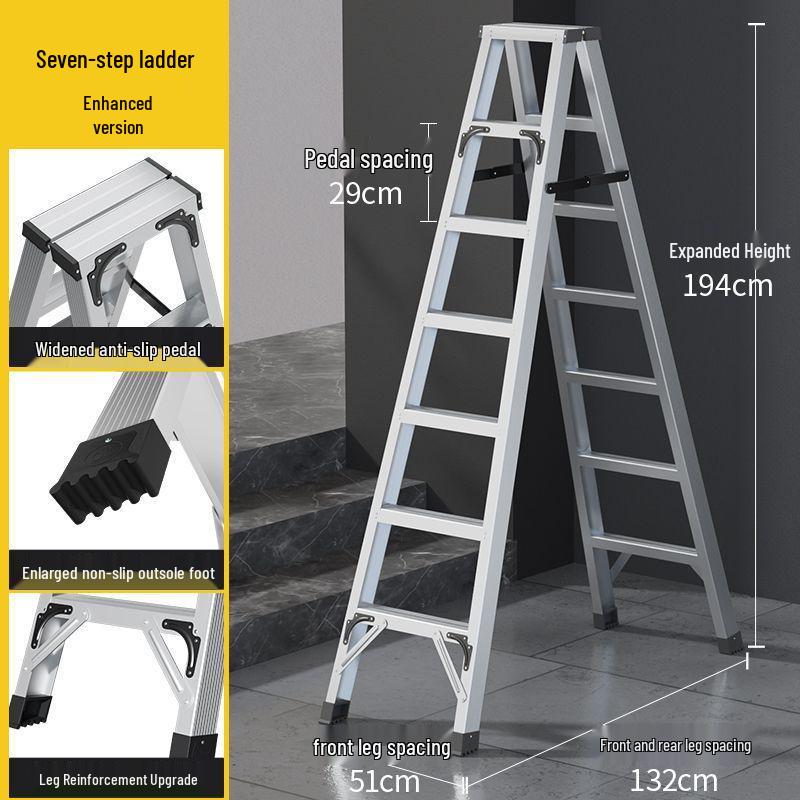 Heavy-Duty Aluminum Folding Ladder: Indoor/Outdoor Telescopic, Double-Sided, Portable.