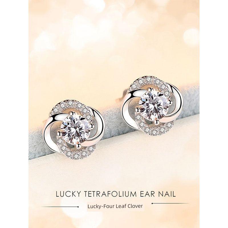 S925 Sterling Silver Stud Earrings 2024 New Arrival Tide Fancy Earrings with Diamond Clover Simple Graceful All-Match Silver Ornament