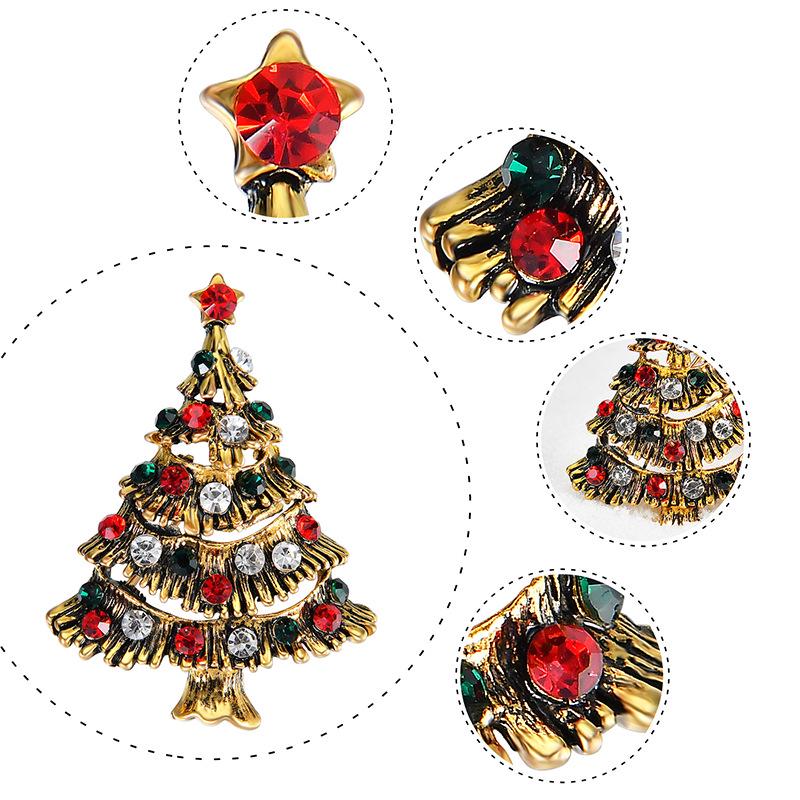 Fashionable Unique Christmas Tree Rhinestone Studded Breastpin Cartoon Ornament Brooches Christmas Gifts for Women Girls