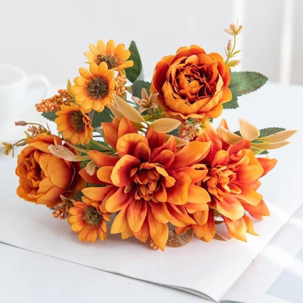 Bridal Bouquet Silk Dahlia Flower Arrangements Simulated Dahlia Artificial Flowers Bridal Bouquet