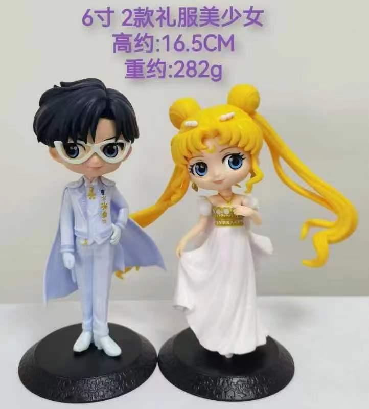 2Pcs Anime Sailor Moon Tsukino Usagi Chiba Mamoru Unique Wedding Dress Satsuki Figure Toy Gift Action Model 10CM PVC Premium Quality