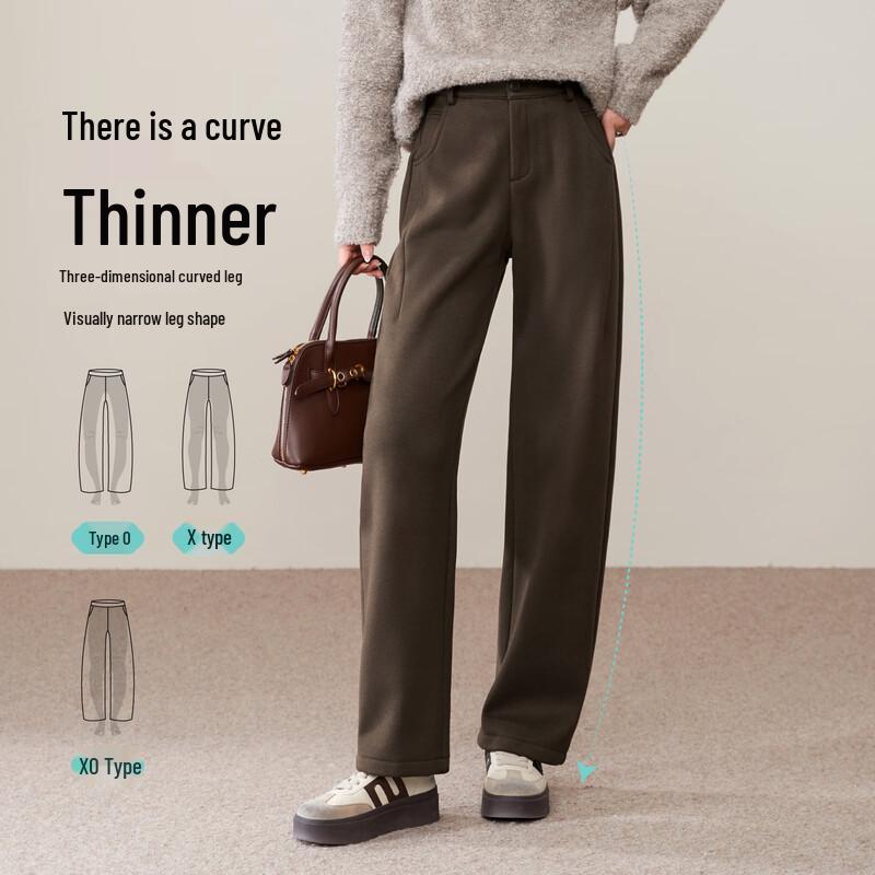 ESE-Y Women's Winter Fleece-Lined High-Waist Straight Leg Banana Pants