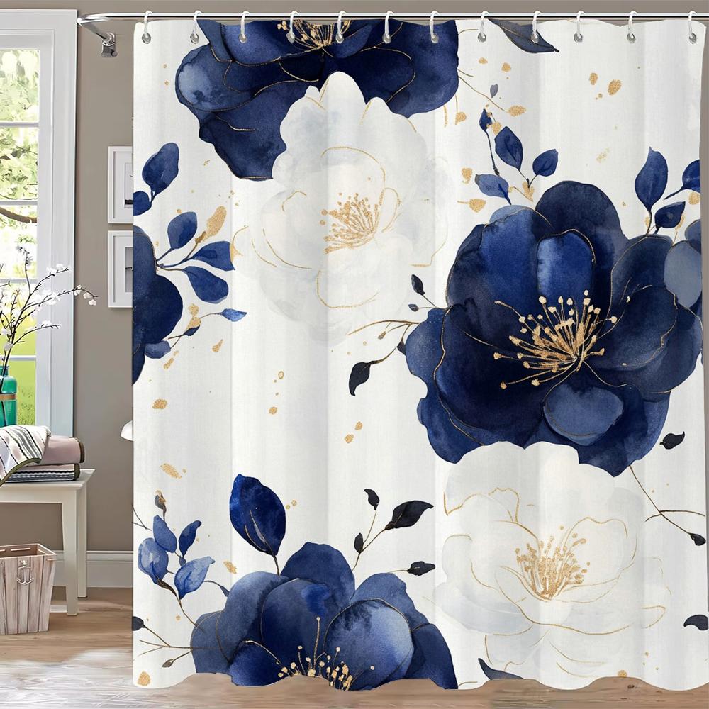 Blue Flowers and Butterflies Shower Curtain Bath Curtain Printed Polyester Floral Bathroom Curtains for Home Decoration Curtain