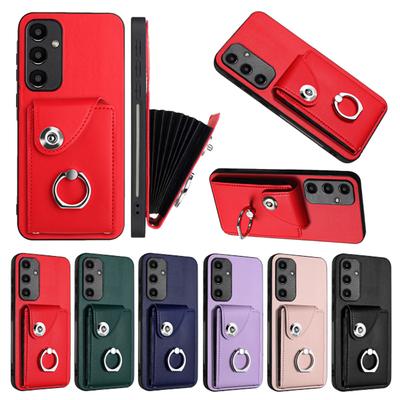 Accordion Folding Wallet Card Holder with RFID Shielding Material Phone Case Ring Holder Leather Case for OPPO