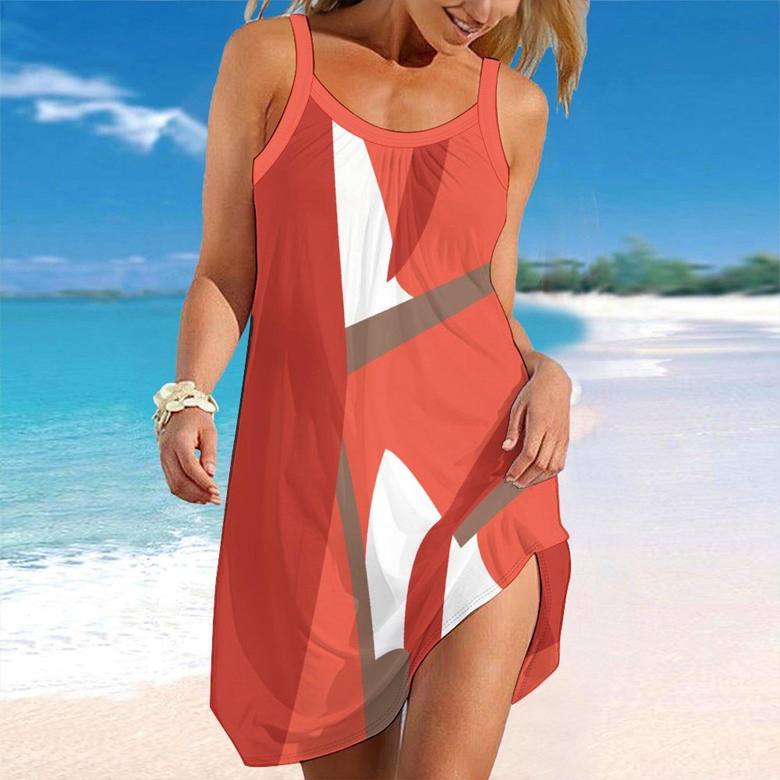 Women s Beach Dress Mini Dress  Color Bar Blog  Print Casual Modern Dress Sleeveless Loose Fit Outdoor Daily Summer XS красный
