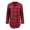 Women's Long Sleeve Plaid Shirt Dress V Neck Button Down Casual Loose Fit Tunic Top with Roll Tab Sleeves and Side Pockets for Autumn Winter