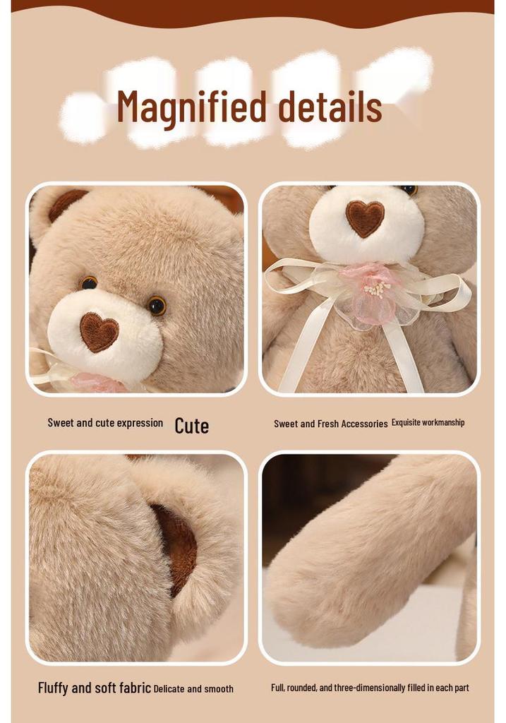 Adorable Ribbon Teddy Bear Plush Toy - Soft Hugging Pillow for Girls