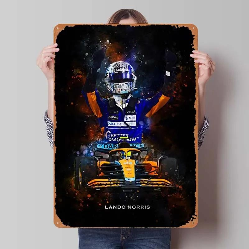 Lando Norris Metallschild Rennposter Dekorative Metallplatten Retro Blechschild für Wandkunst Dekoration Gamer Zimmer Dekoration