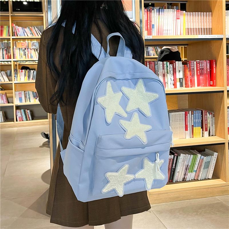 Women's Casual School Backpack Fashi Five-Pointed Star Shoulder Bags For Teenagers Girls Students Large Capacity Laptop Handbags
