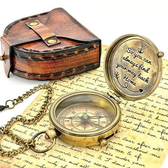 

Brass Compass - So You can Always find Your Way Back Home Engraved Gift for him/he