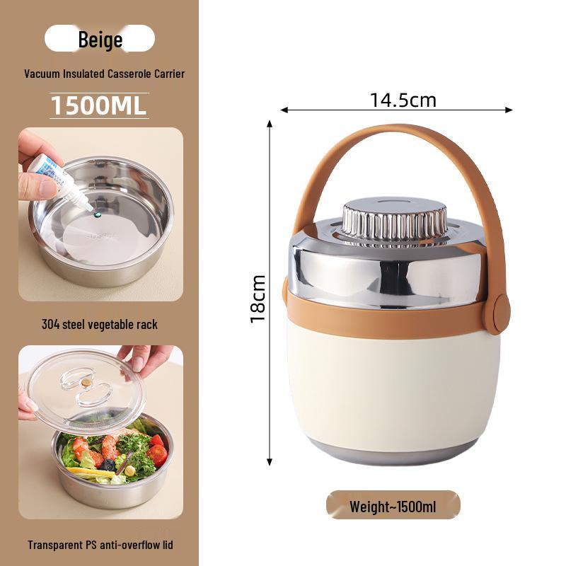 304 Stainless Steel Insulated Double-Layer Lunch Box with Portable Handle and Custom Logo