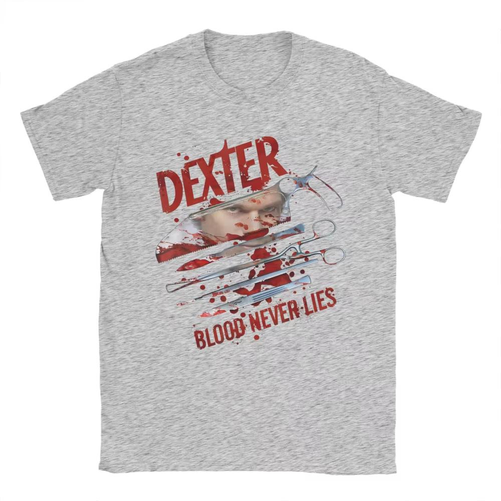 2026 New Blood Never Lies Dexter Morgan Horror Movie Fun Cotton Tee Shirt Round Neck Short Sleeve UnisexT Shirt Plus Size Clothing