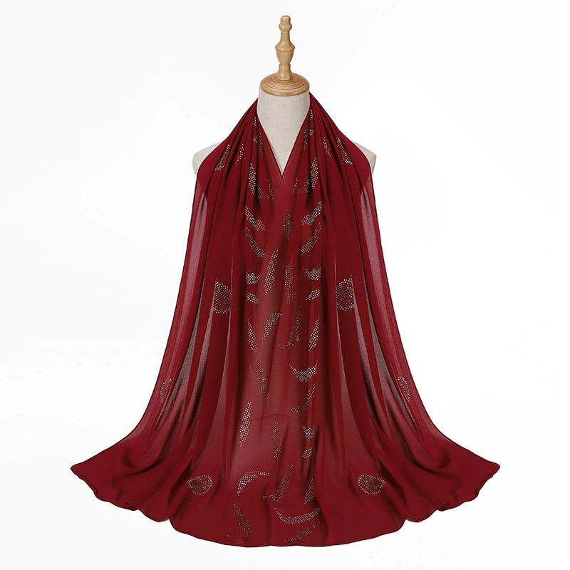 Pearl Rhinestone Chiffon Scarf Hijab For Women Muslim Headwrap Solid Shawls Headband Foulard Femme Muslim Hijab Turbans Headband