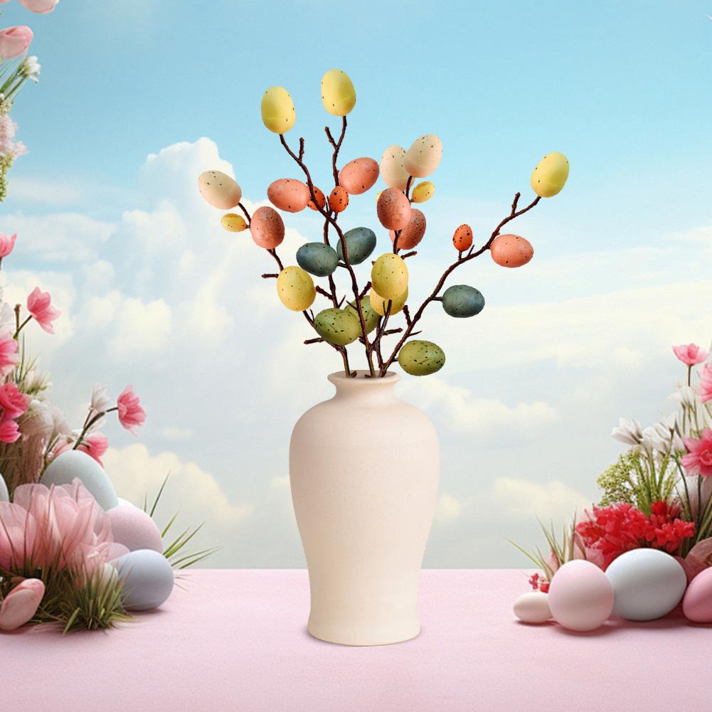 2PCS Easter Egg Tree Branch Artificial Easter Egg Twig Colorful Easter Egg Stem Easter Decoration Festival Party Home Vase Decor