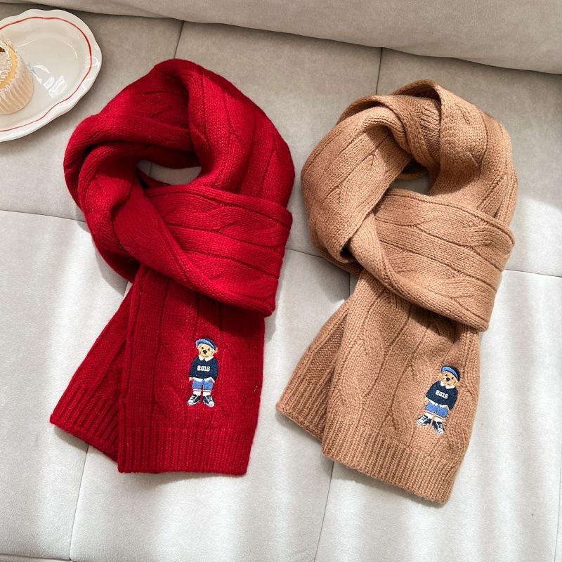 Sciarpa Invernale Lavorazione a Treccia Vintage Classico Scaldacollo Ricamo Orso Morbida Calda Lunga Coperta Sciarpa Unisex Uomo Donna Sciarpa di Lana