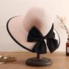 Large Bow Sunscreen Bucket Hat Fisherman Hat Bowknot Sun Cap Portable Straw Weave Sun Hat  Summer