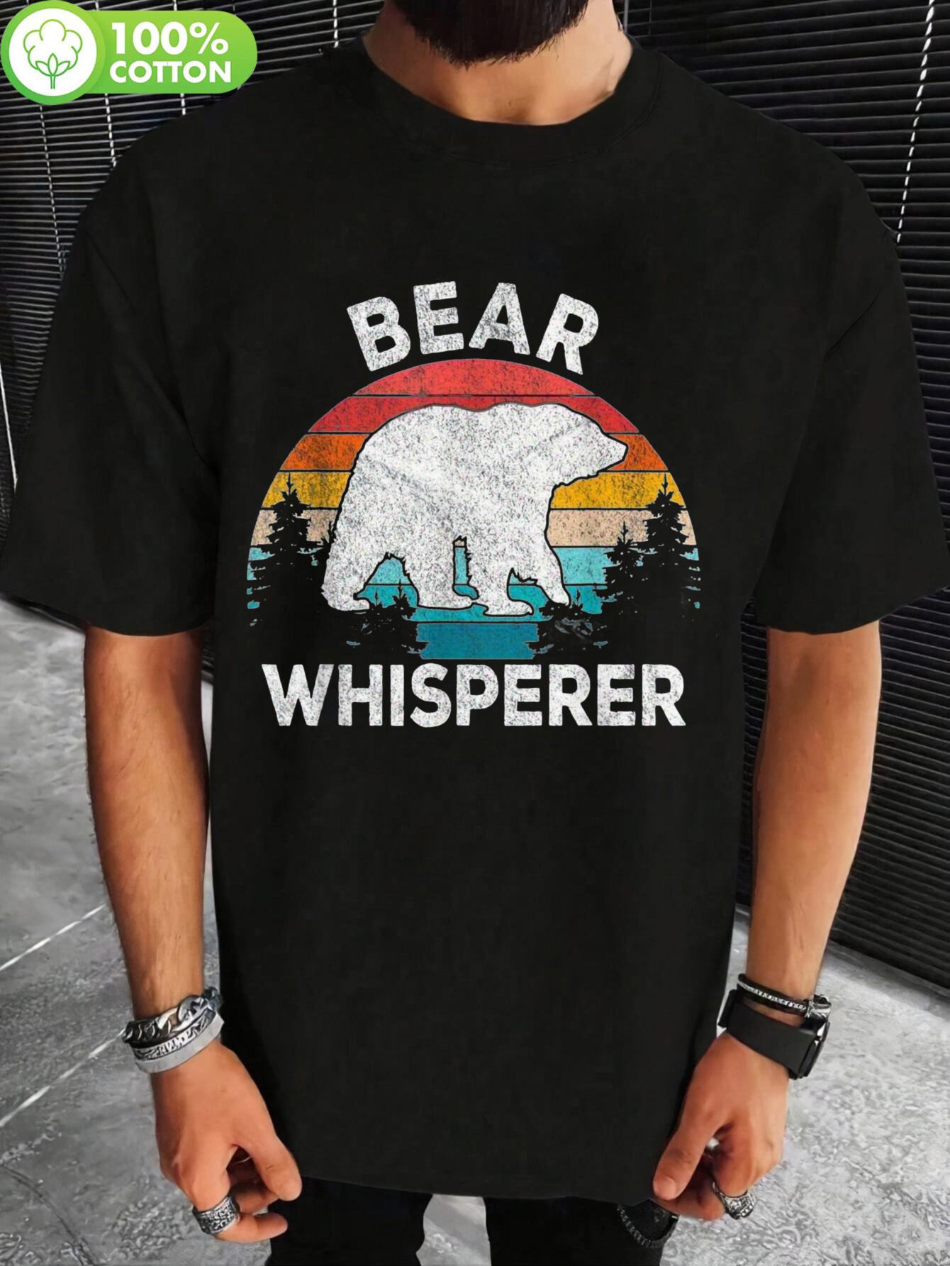 

One Bear Whisperer Graphic T-shirt - 100% Cotton 180GSM Unisex Casual Tee with Polar Bear & Sunset Design M