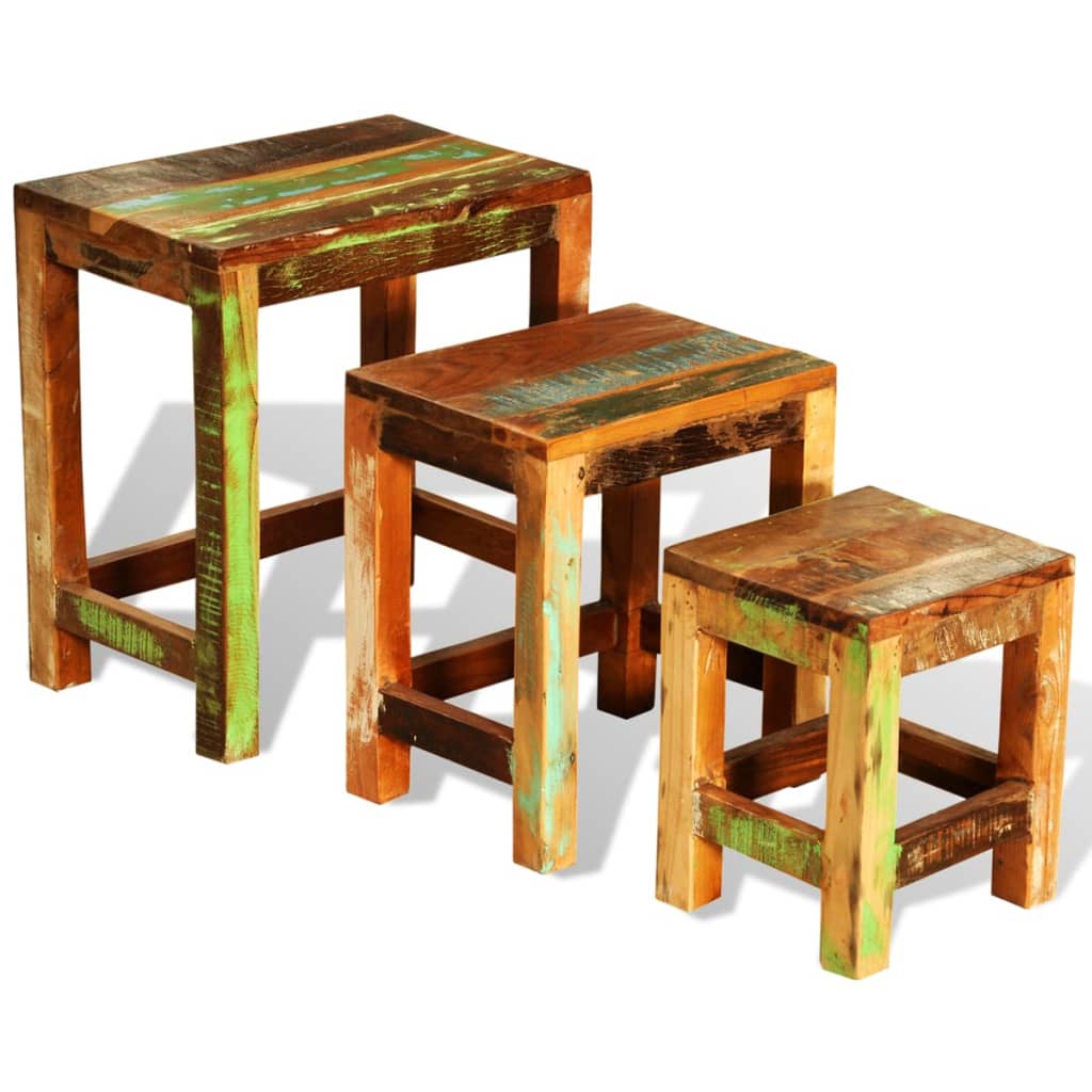 Vidaxl Set of 3 Nesting Tables, Solid Reclaimed Wood