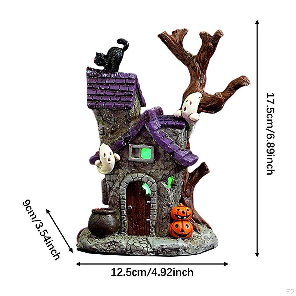 Halloween Village House Statue Scary Figurine Decorative Home Decor Ornament for Desktop Farmhouse