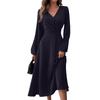 Women's Autumn And Winter Fashion Solid Color V-neck Twisted Long Sleeve Dress