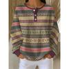 Haut à Manches Longues Boutonné Waffle Henley pour Femme Pull Imprimé Jacquard Rayé Fair Isle Vintage