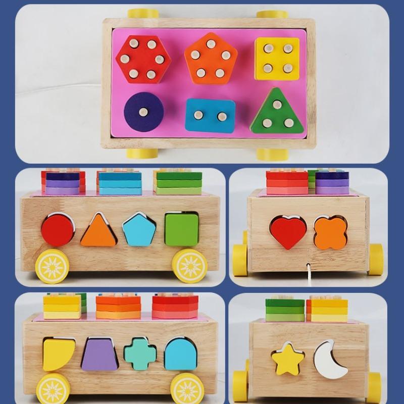 Wooden Toys Colorful Shapes Matching Puzzle Game Box Colorful Beaded Colorful Cognitive Educational Toys Kids Gifts