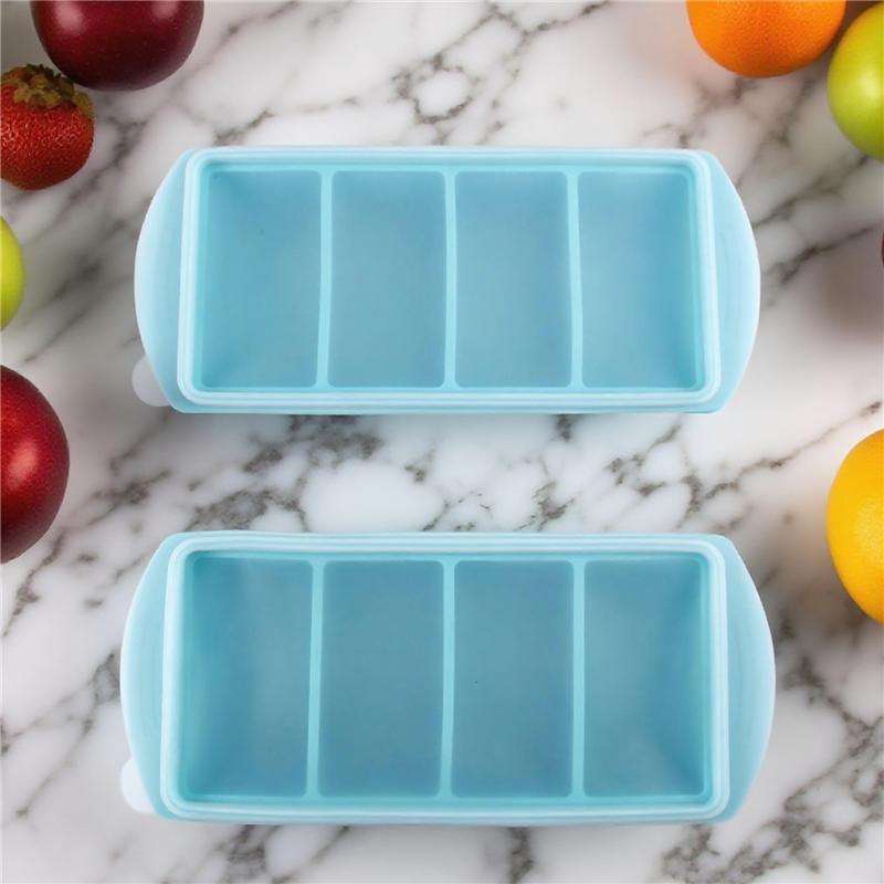 A25F-Silicone Freezer Tray With Lid-Food Molds Ice Cube Tray, Freezer Container, Freeze& Store Soup 2Pcs