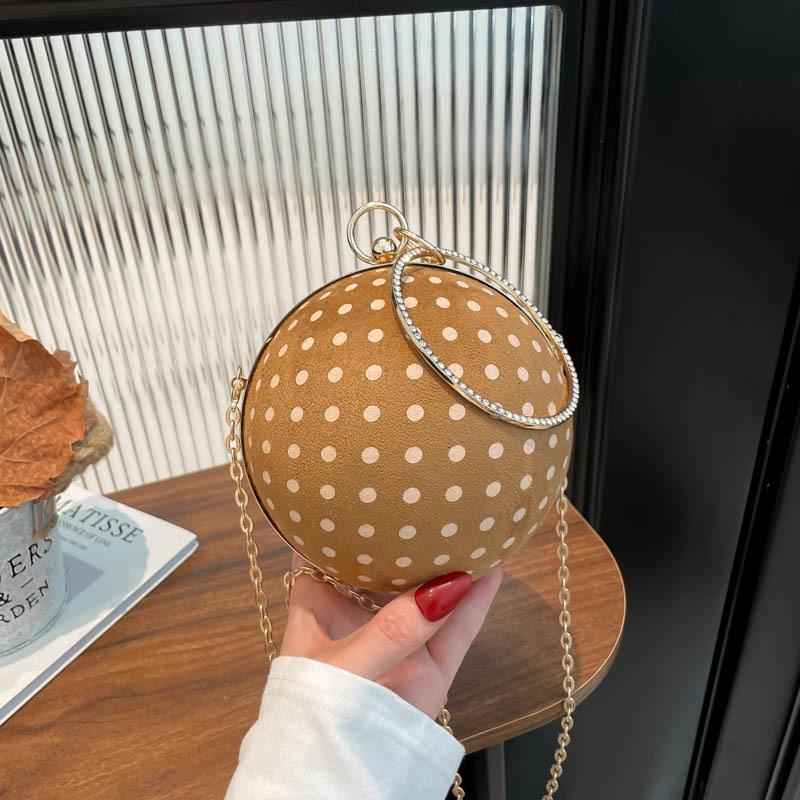 Handheld Round Ball-shaped Bag with Trendy Polka Dots for Ladies, with A Crossbody Chain Strap, Women's Bag