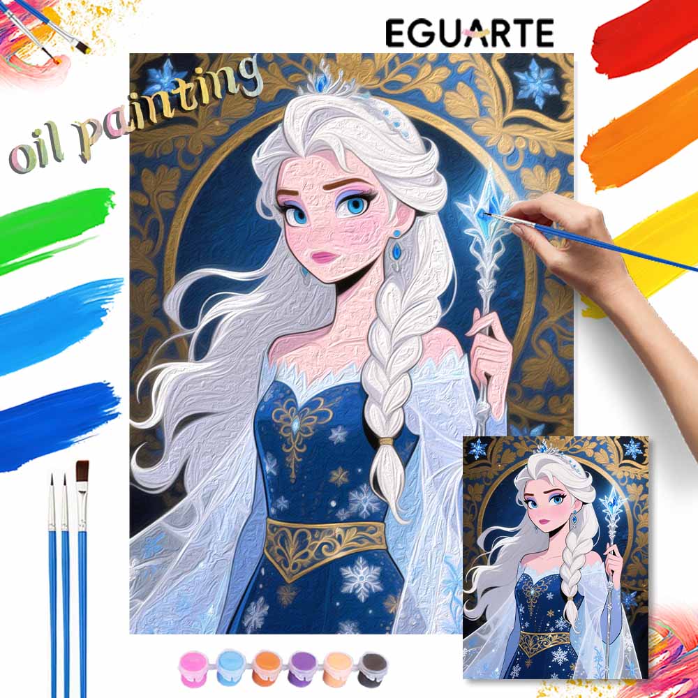 Disney digital oil painting art kit ice queen snowflake blue dress handmade diy home decorations