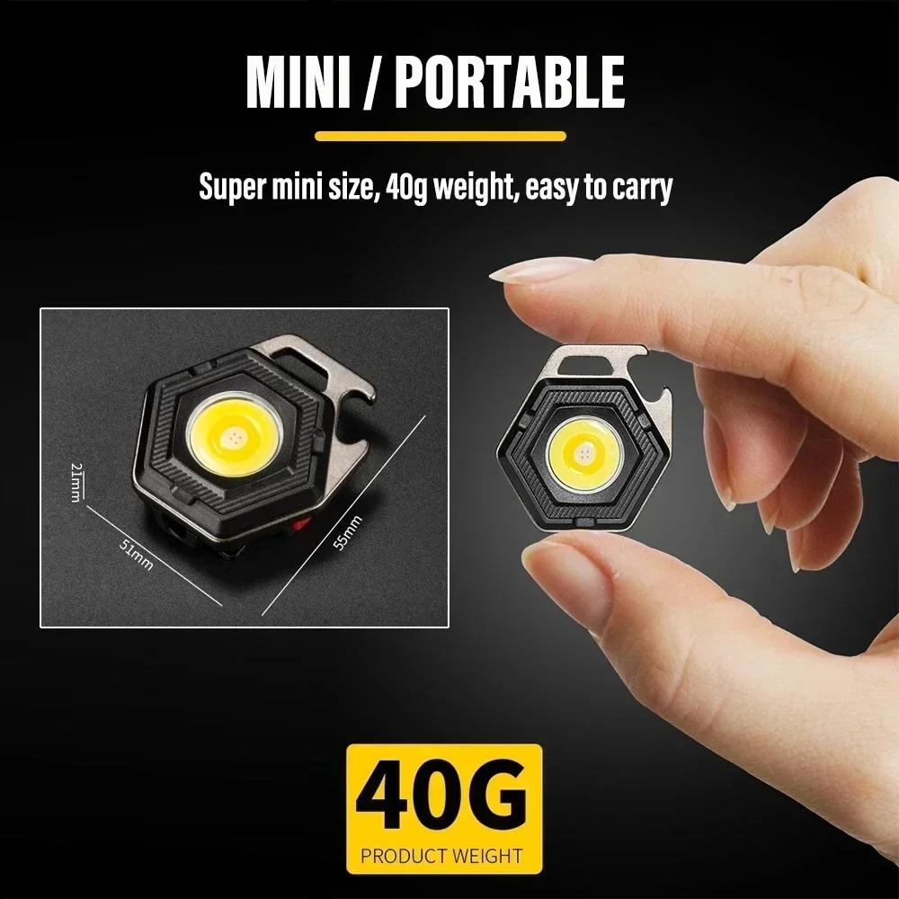 COB Keychain Work Light with Battery Display 8 Mode USB Rechargeable High Lumens Portable LED Light for Camping Hiking Running
