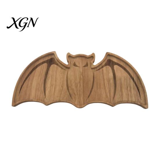 Rustic Tabletop Accessory Bat-Shaped Wooden Serving Tray, Halloween Theme Snack Dessert Platter, Kitchen Tray Decorative Storage Plate for Jewelry And