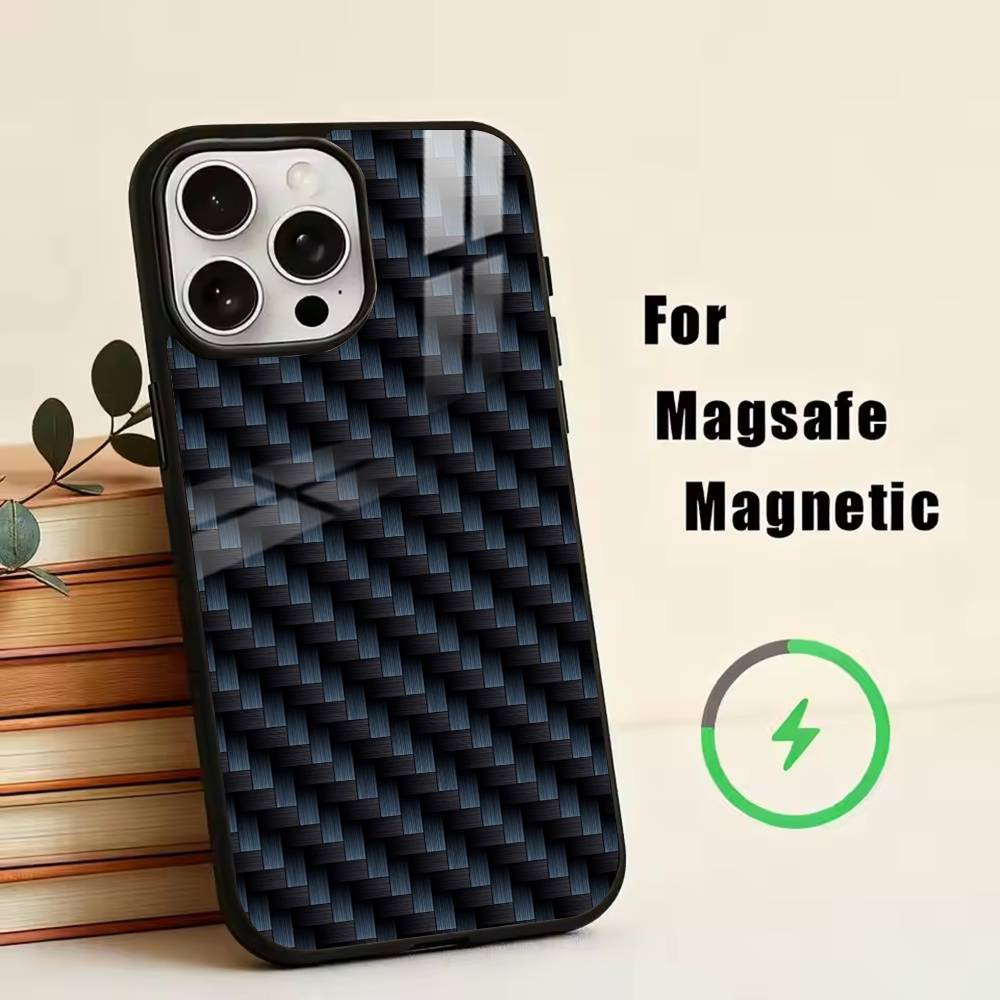 

Carbon Fiber Weave Phone Case For iPhone17,16,15,14,13,12,11 Plus,Pro Magnetic For Magsafe Wireless Charging iPhone16
