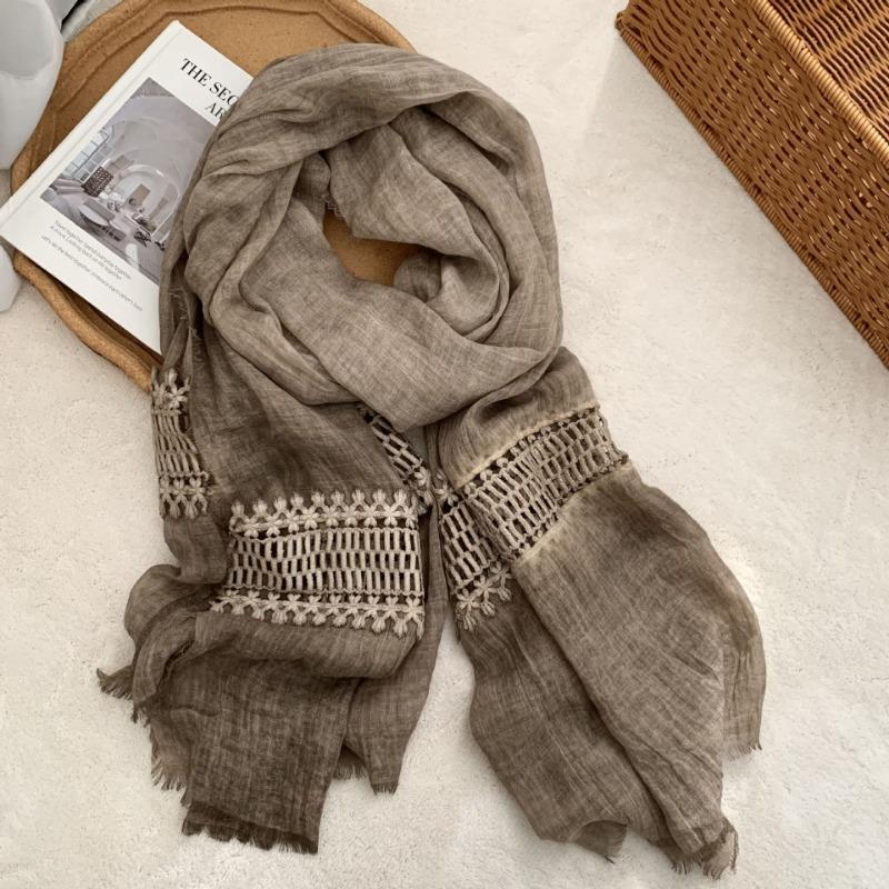 Cotton and linen scarf new fashion design sense solid color neck protection scarf literary and retro splicing scarf shawl